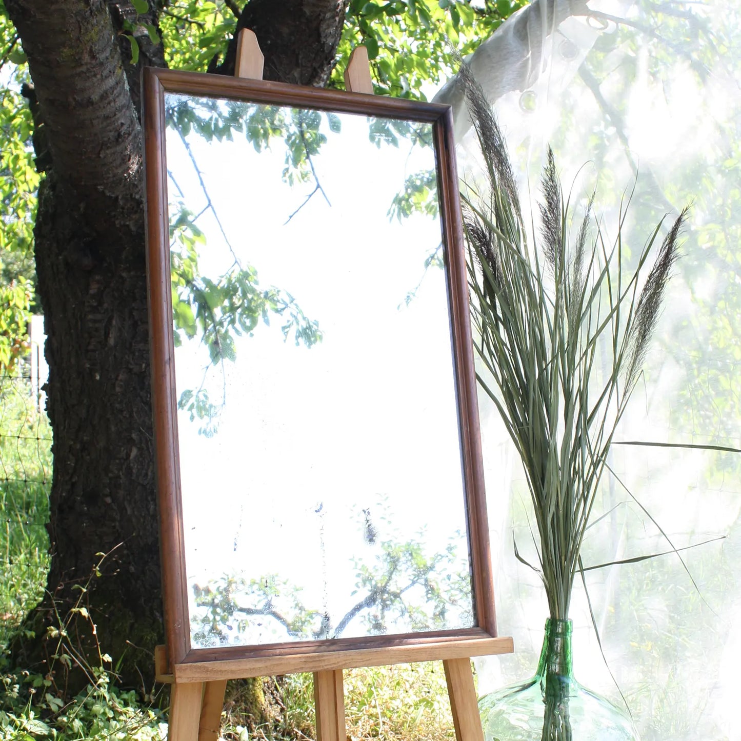 Grand miroir rectangulaire vintage avec encadrement bois