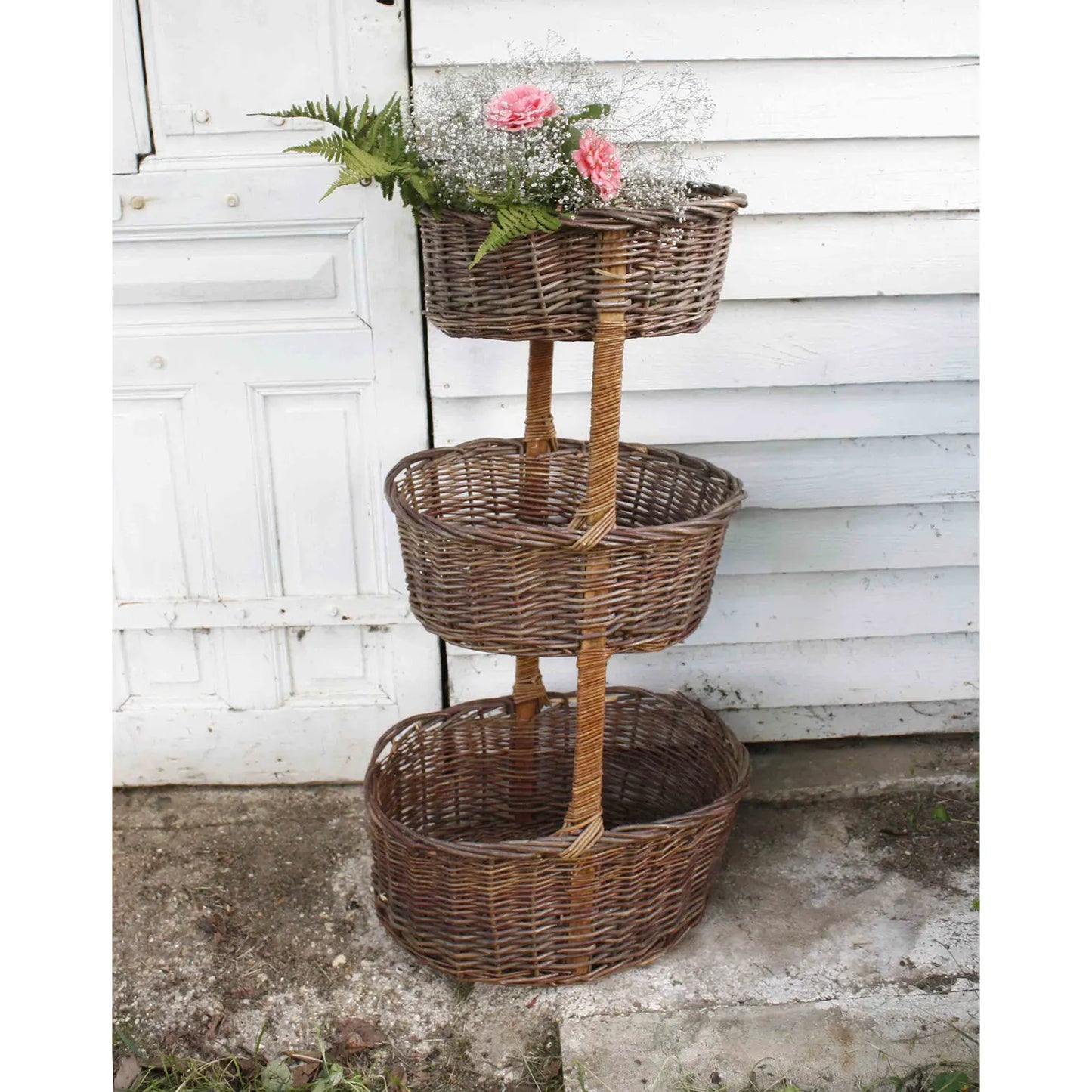 Panier trois étages ancien en osier