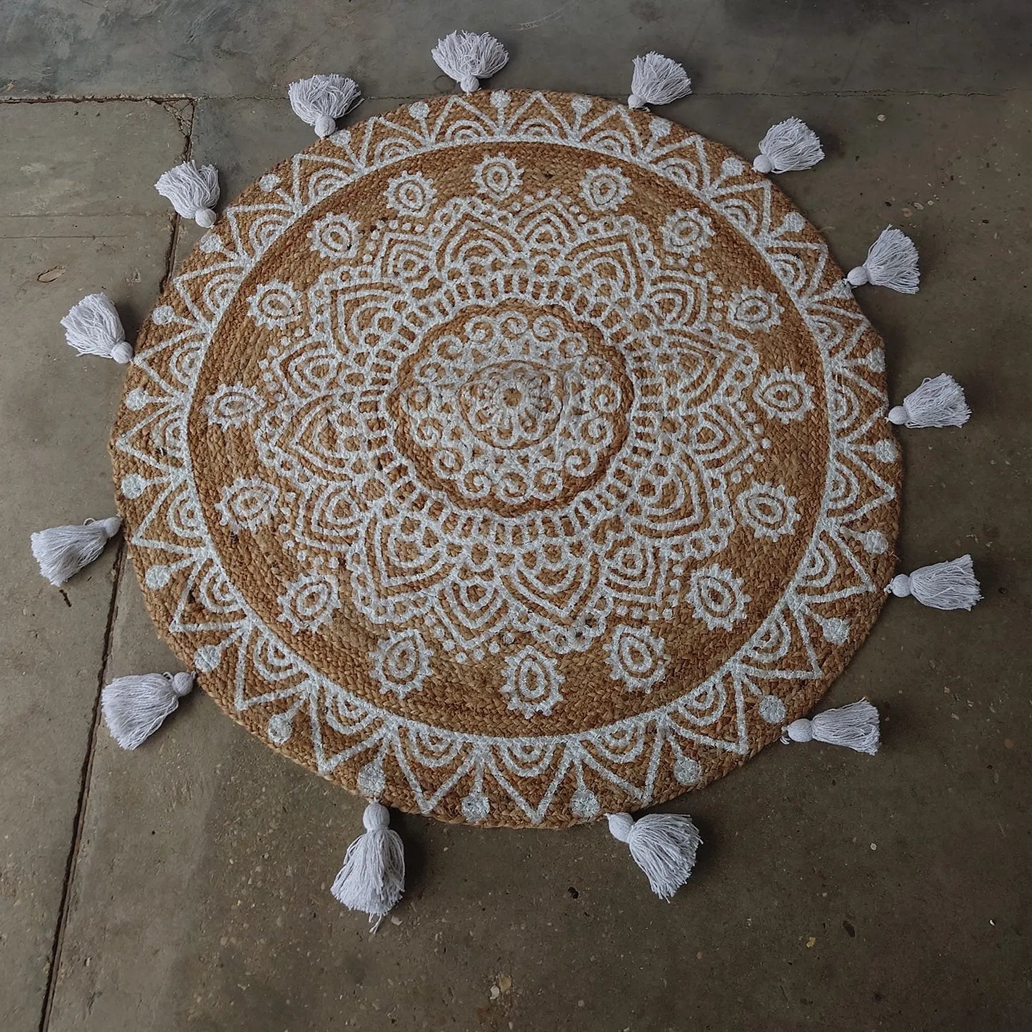 Tapis rond rotin bohème