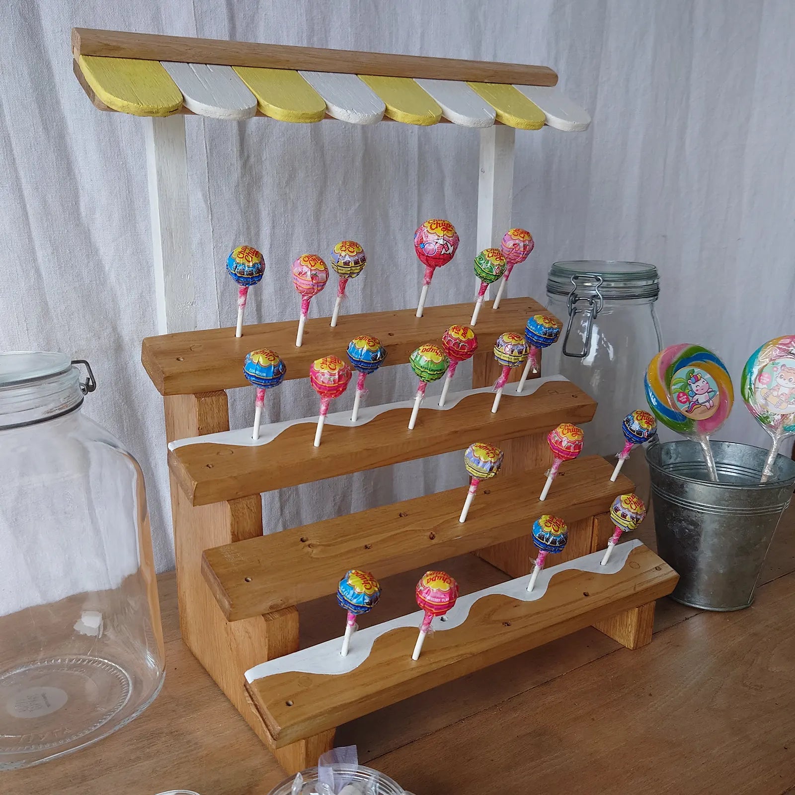 Présentoir, bar à sucettes en bois