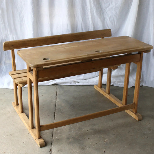 Bureau d'écolier en bois ancien
