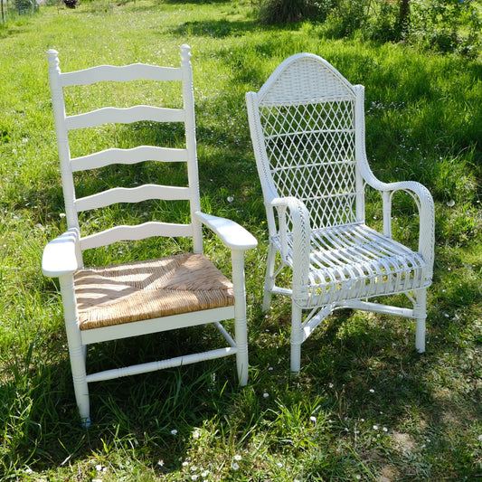 fauteuils trône blancs rotin