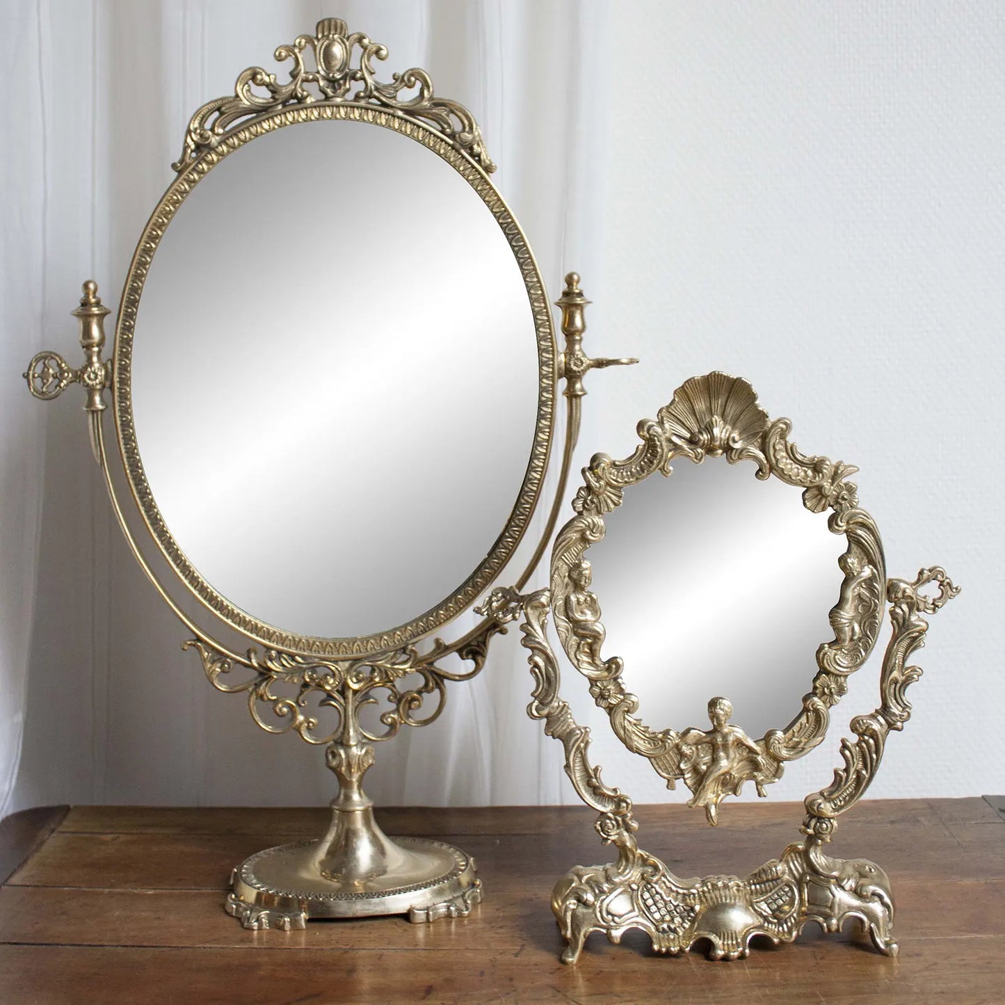 Deux miroirs sur pied dorés ancien pour table livre d'or