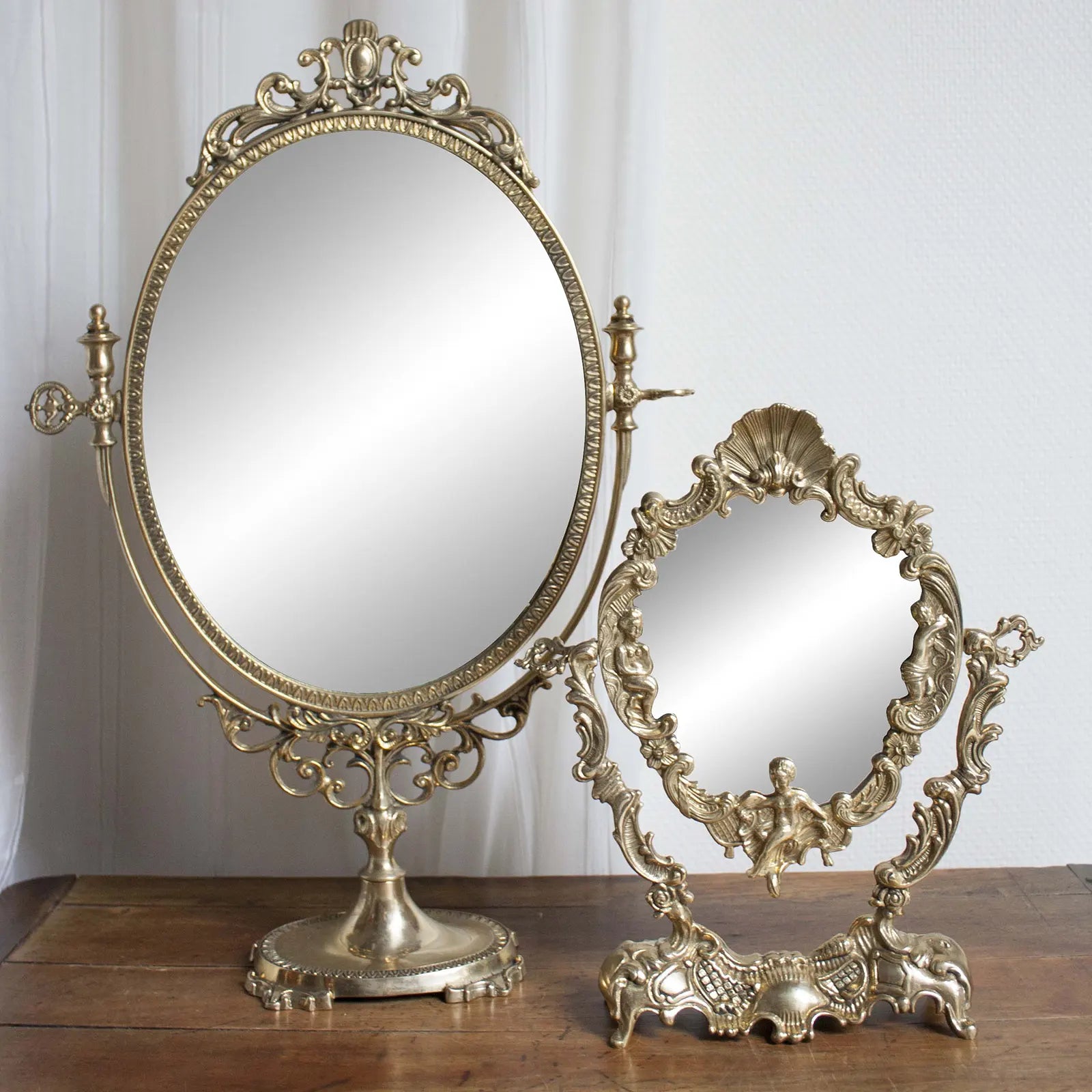 Deux miroirs sur pied dorés ancien pour table livre d'or