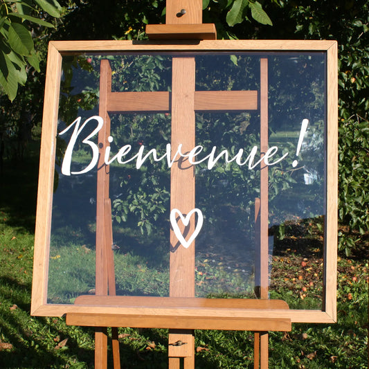 panneau Bienvenue en plexi avec cadre en bois