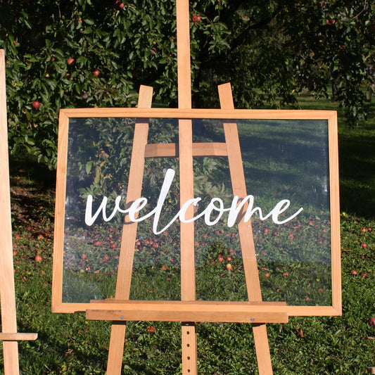 Cadre Bienvenue en plexi et bois avec inscription Welcome