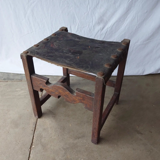 Tabouret bois et cuir thème far-west